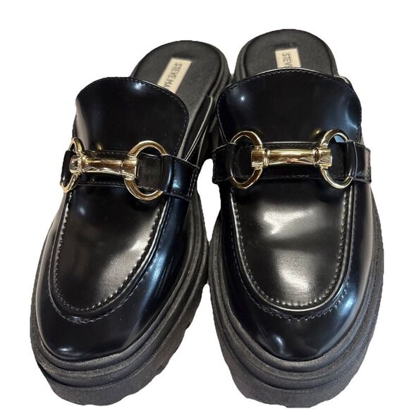 STEVE MADDEN Missk Black Patent Leather Mules Size 7.5 Chunky Loafer Y2k Retro - Picture 12 of 12